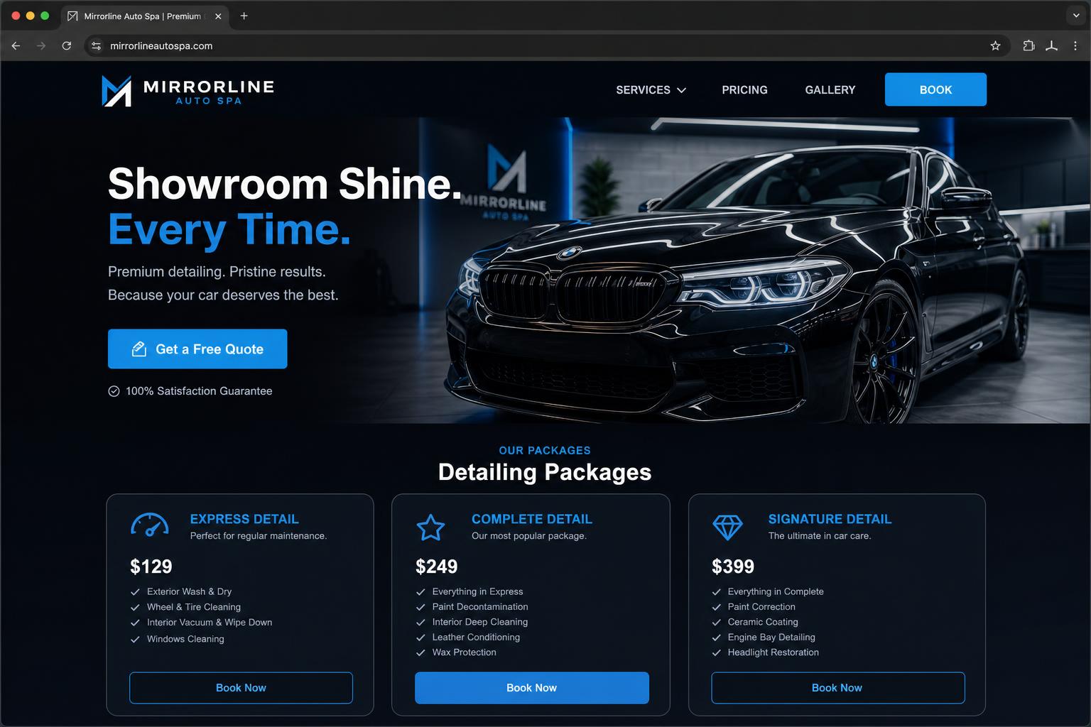 Mirrorline Auto Spa website preview